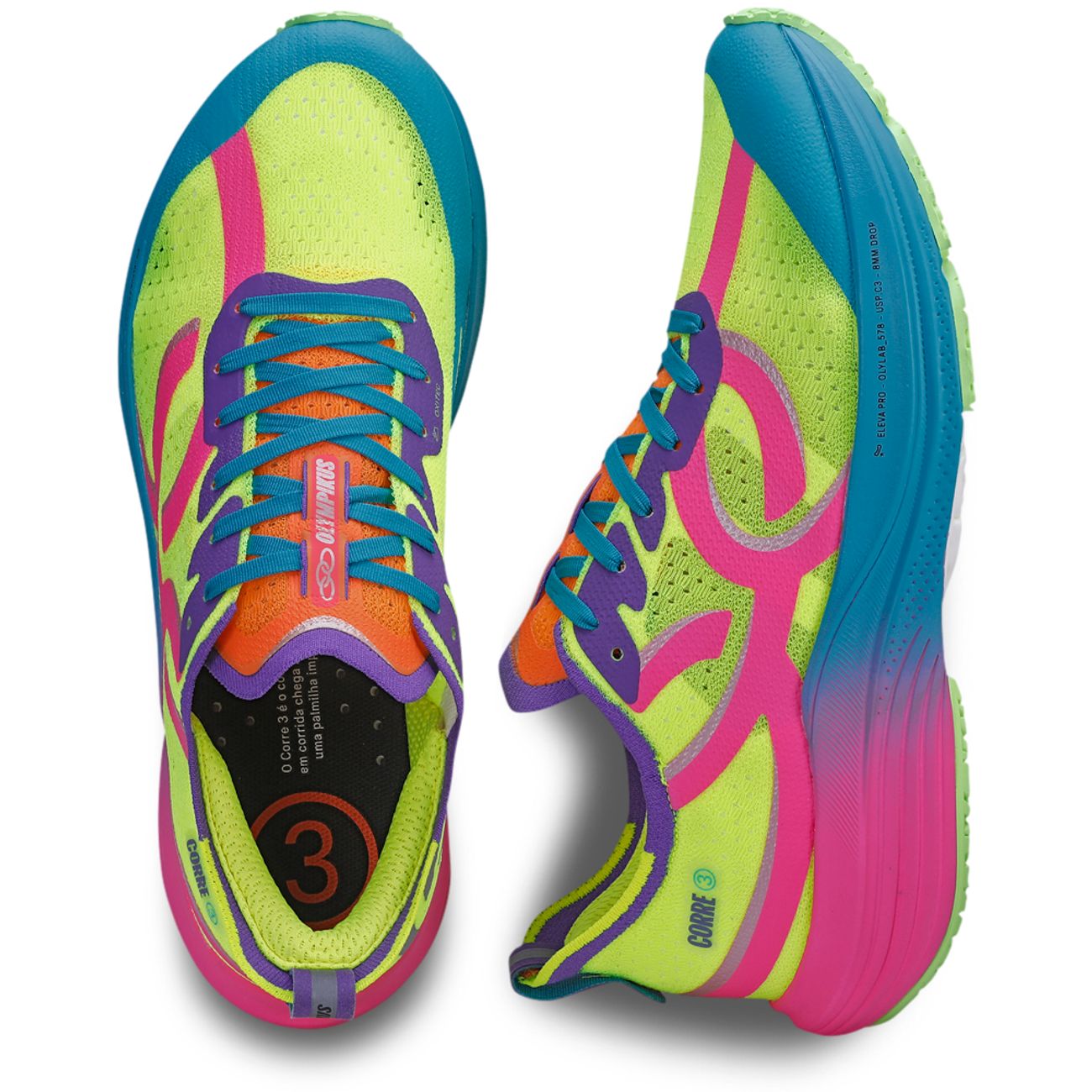 Tênis Corre 3 – Verde/Azul/Rosa Royal