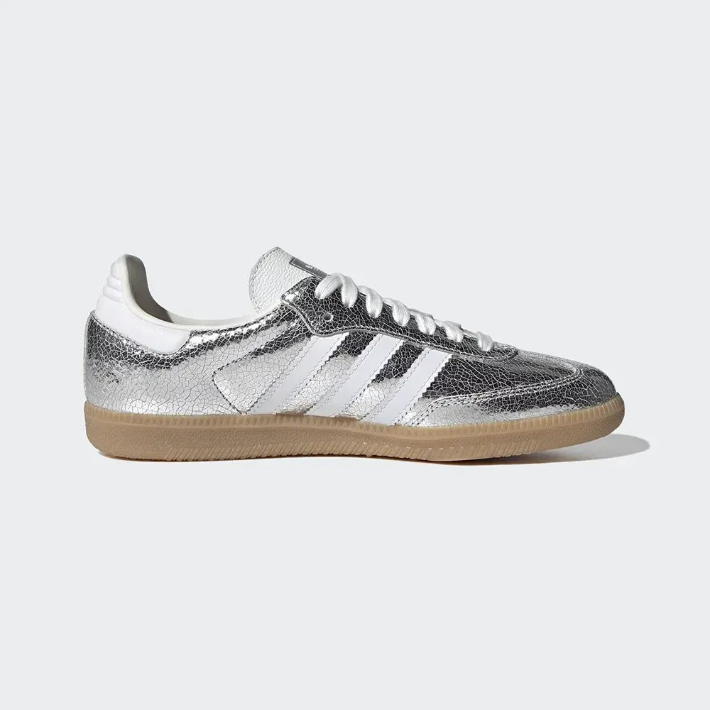 SAMBA OG Silver Metallic Cracked – Leather Confortável