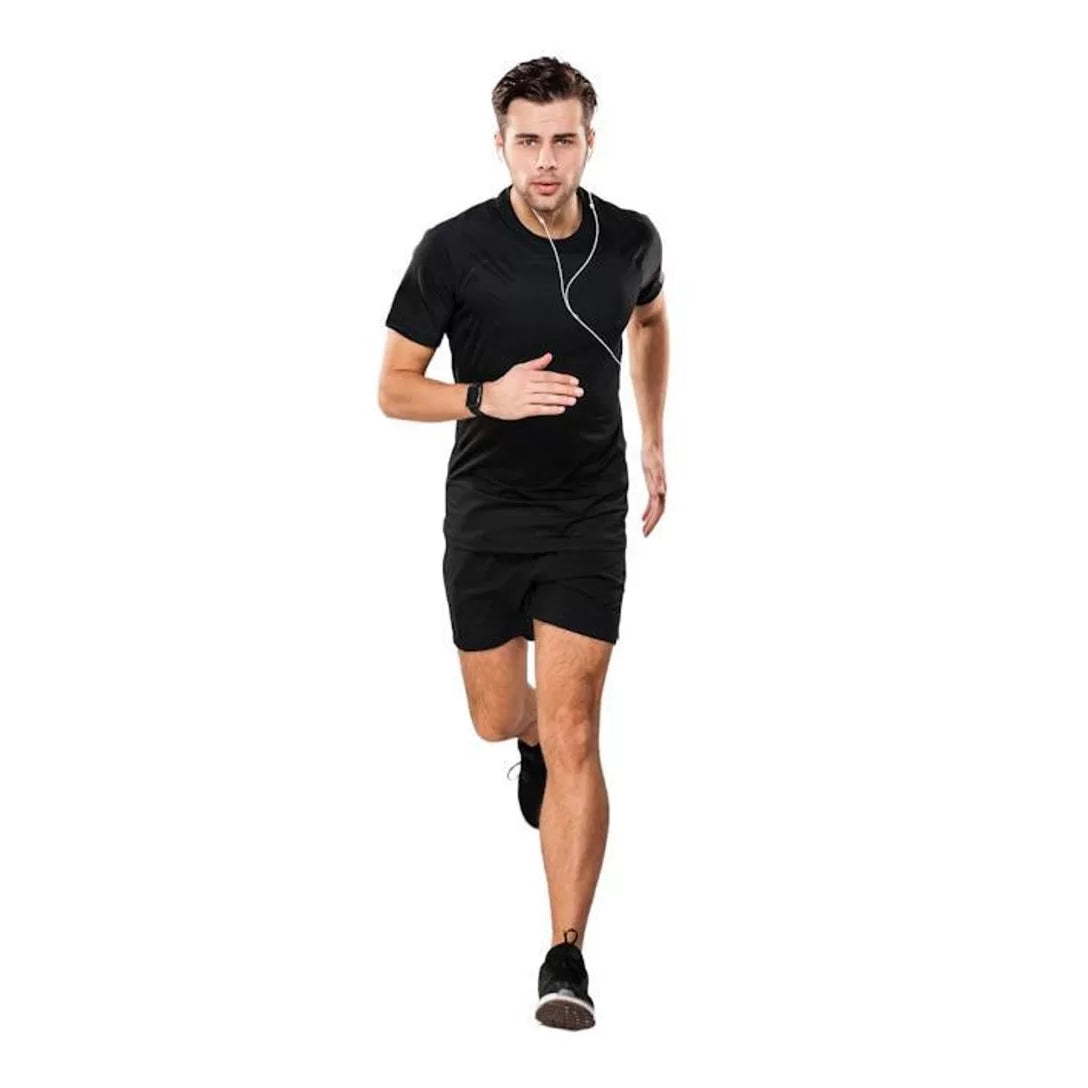 Kit Shorts Bermuda + Camiseta Fitness Corrida MASCULINA ALGODÃO 303 – Preto+Cinza Black