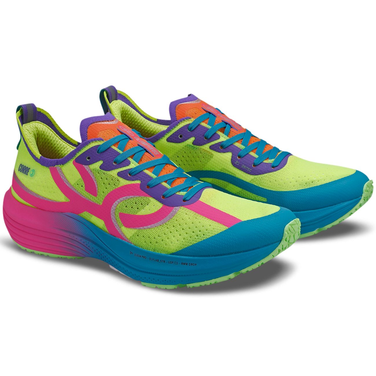 Tênis Corre 3 – Verde/Azul/Rosa Royal